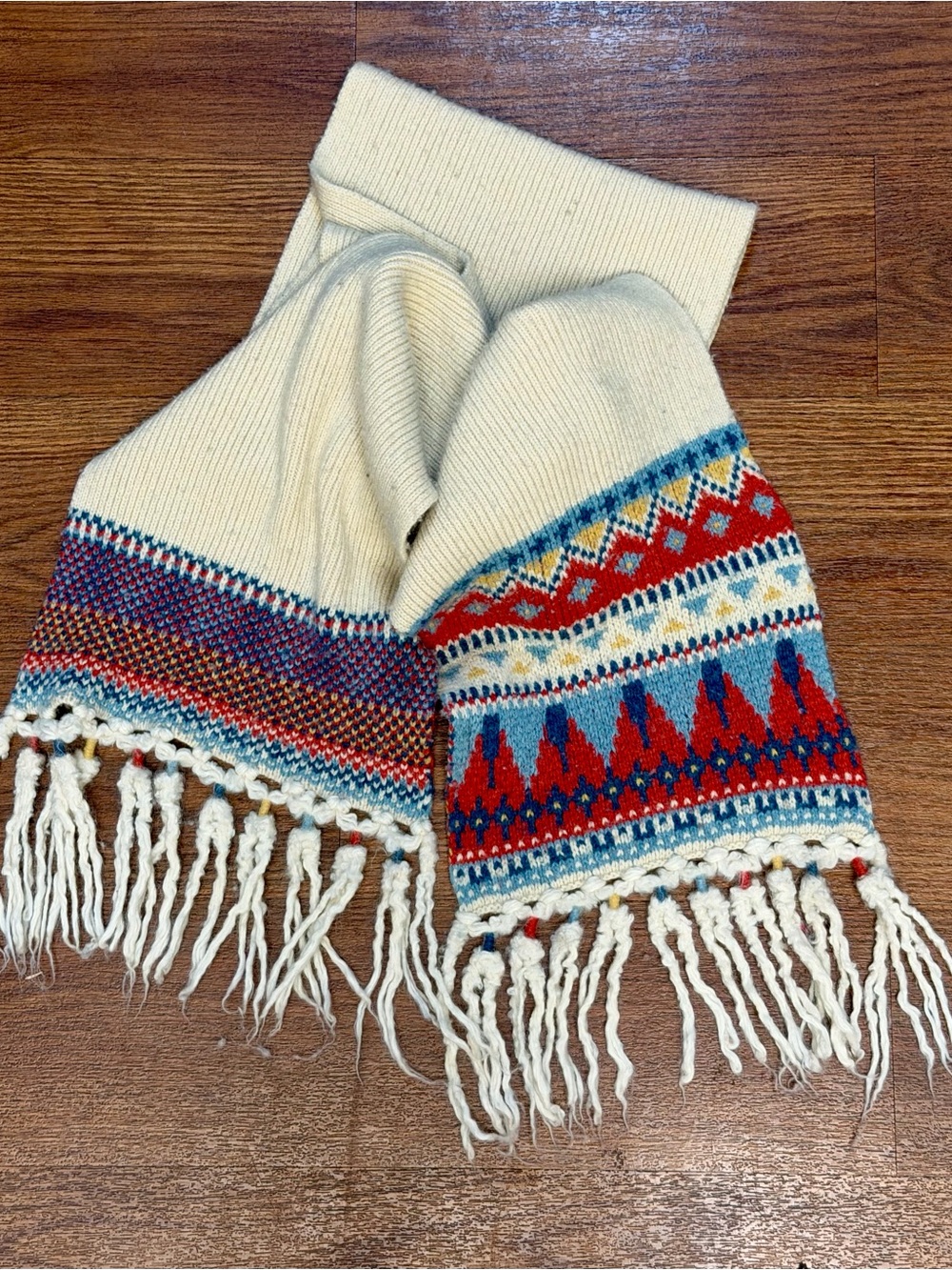 Hollister Fair Isle Knit Scarf Wool Blend Fringe Multicolor